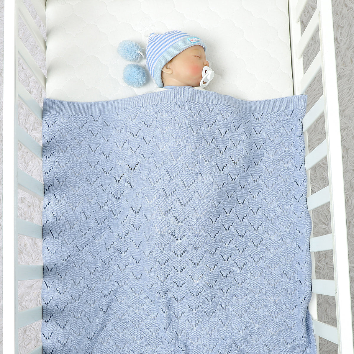 Knitted Baby Blankets Crib Crochet Blanket Toddler Security Blanket Soft Cotton