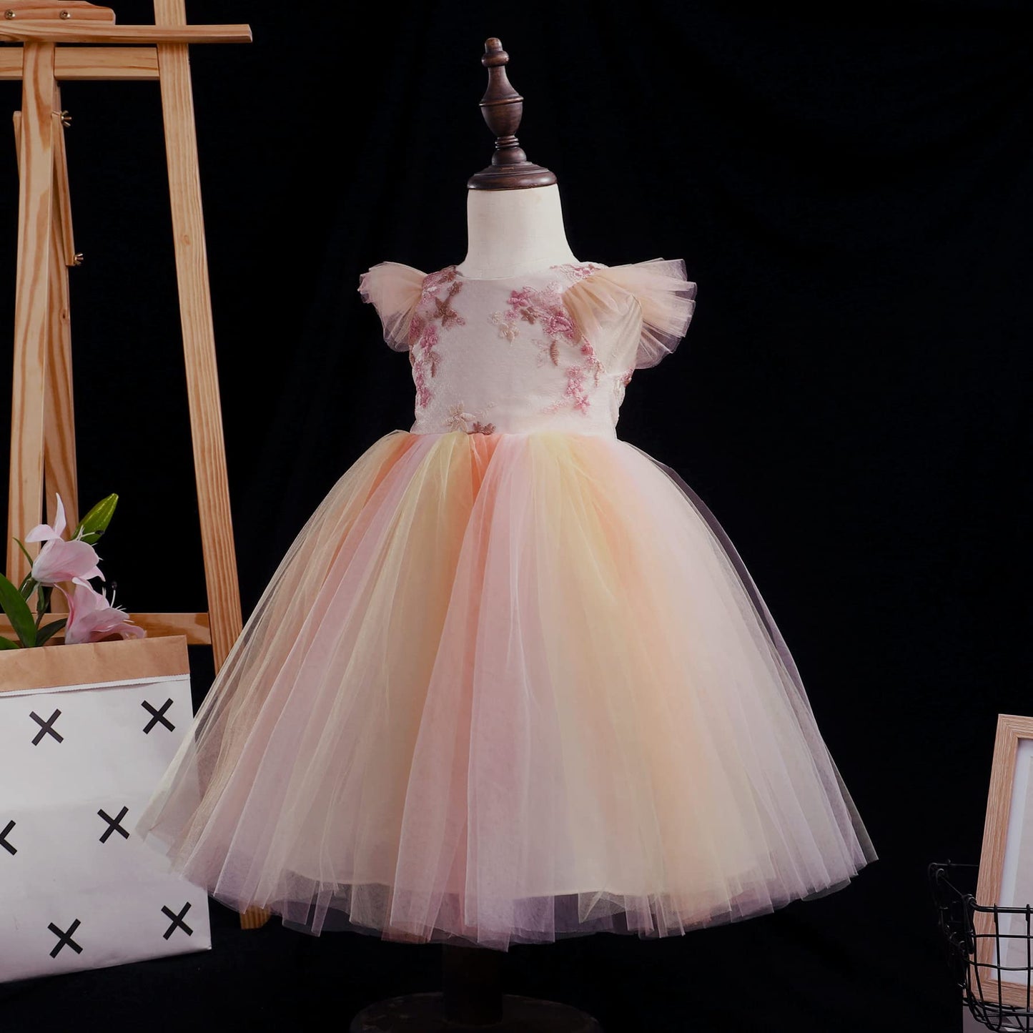 Toddler Baby Girl Tulle Dress Sleeveless Lace Princess for Party Wedding Pageant