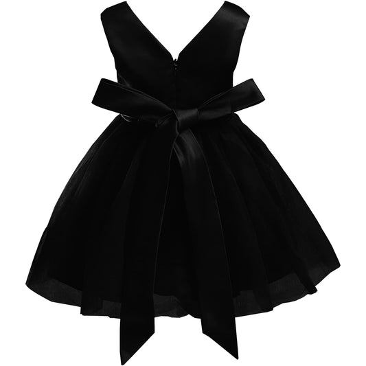 Baby Girl Black Dress Wedding Sleeveless V Neck Bridesmaid Party Dresses Princess Tulle Ball Gown