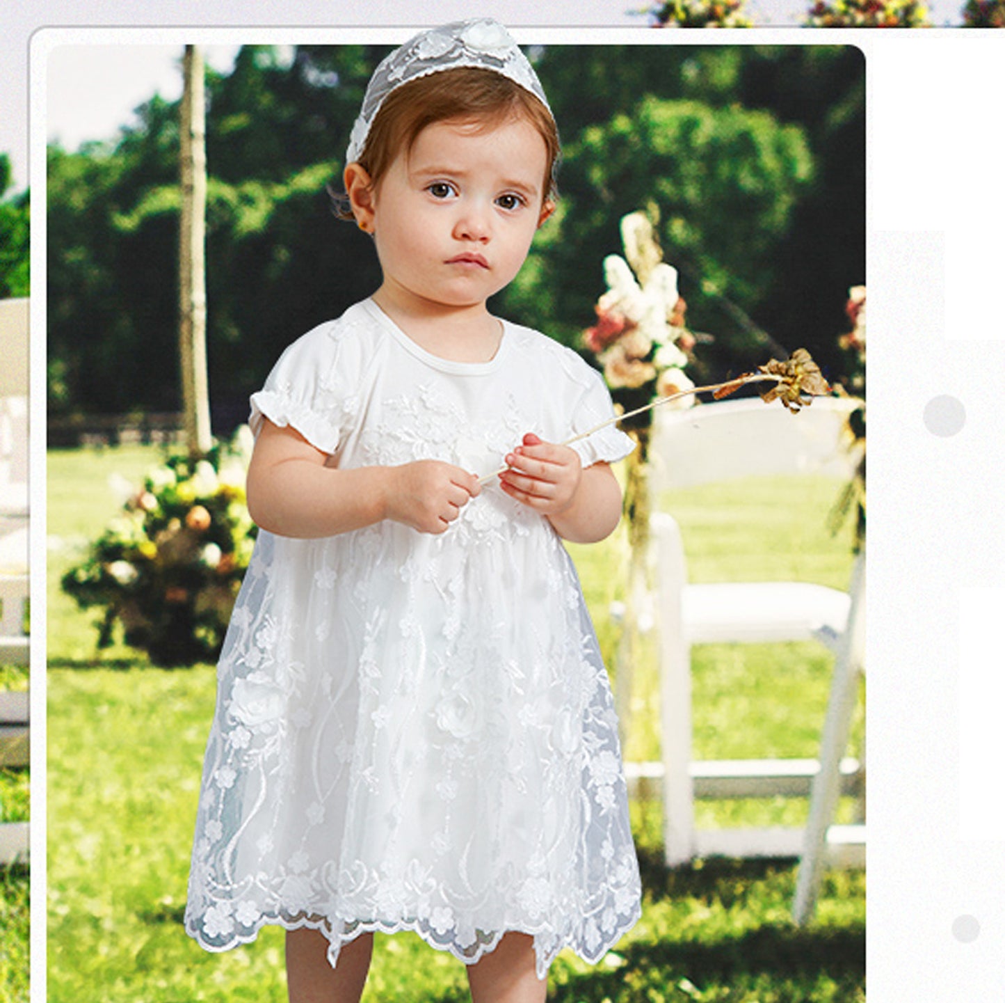 Infant Baby Girl Baptism Dress White Cotton Flower Tutu Dress for Christening Birthday Wedding Party