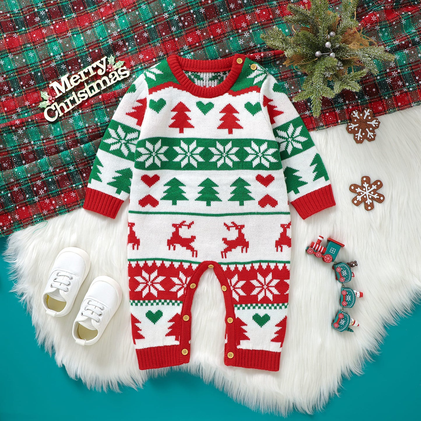 Baby Ugly Christmas Sweater Romper Long Sleeve