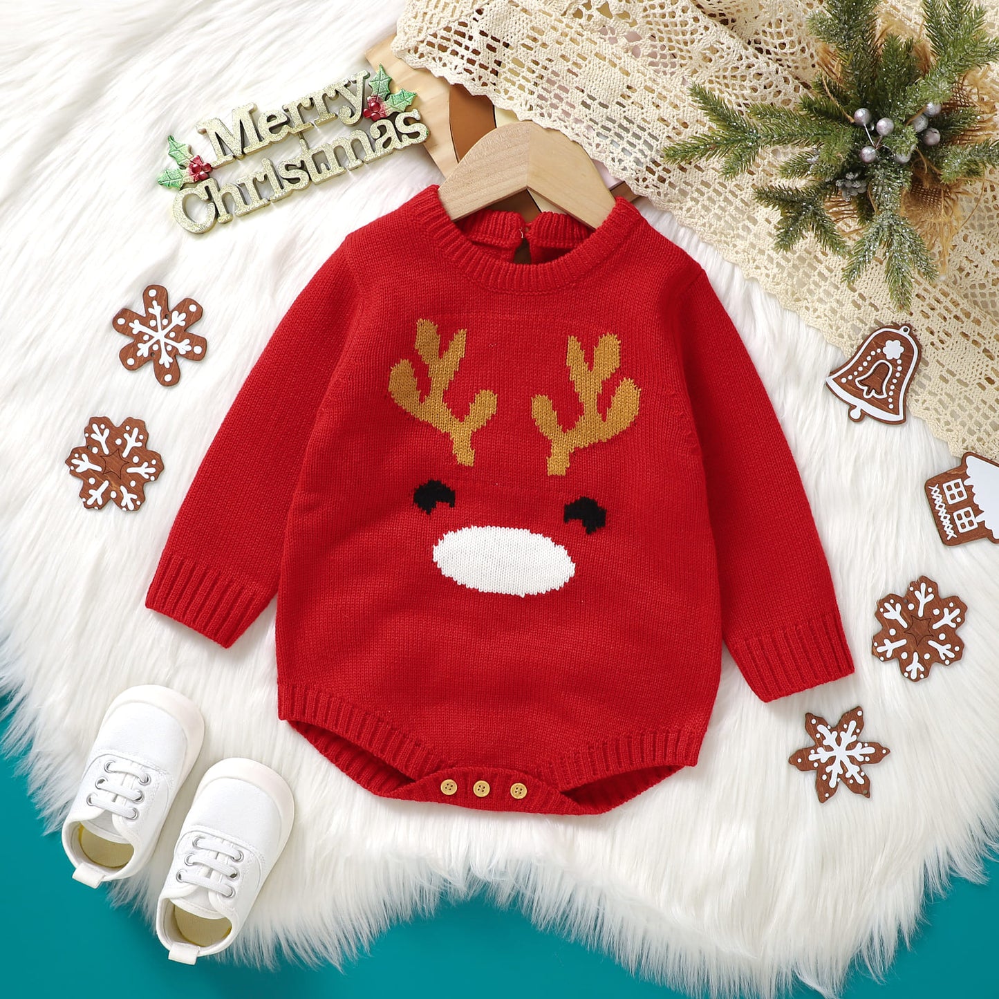 Infant&Toddler Sweater Bodysuit Christmas Reindeer Print