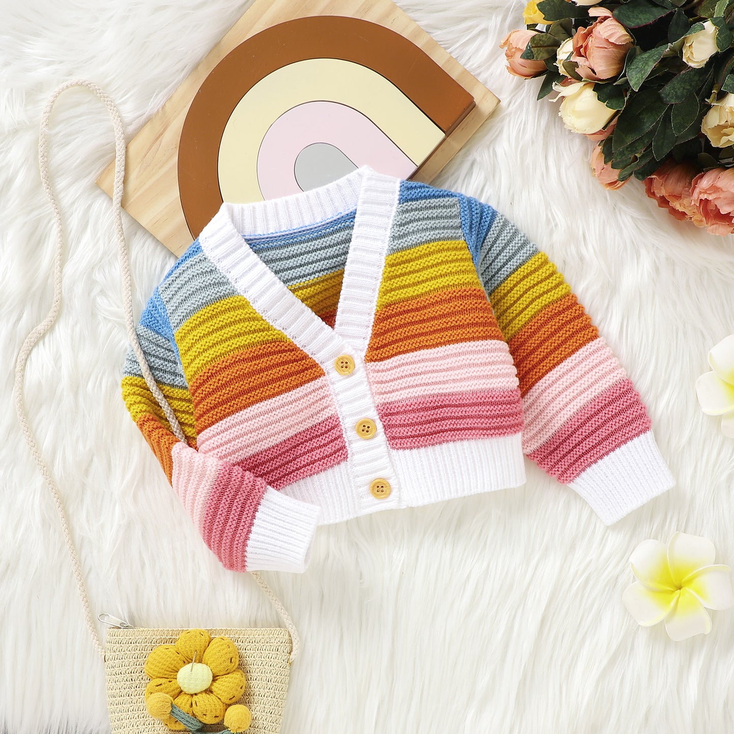 Baby Sweater Knit Cardigan Rainbow Stripe