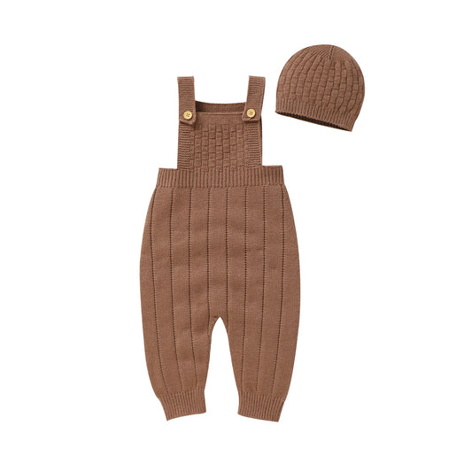 Baby Sweater Jumpsuit Overalls with Knit Hat