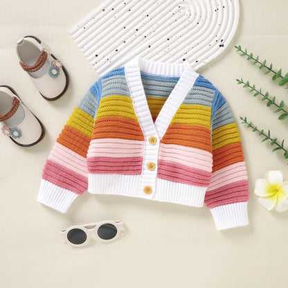 Baby Sweater Knit Cardigan Rainbow Stripe