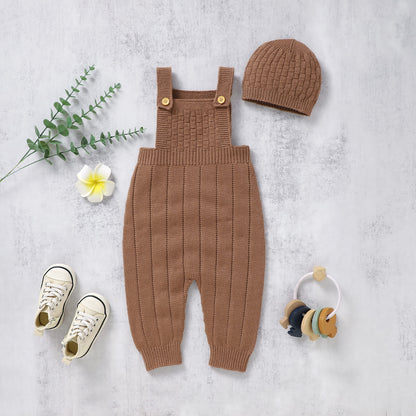 Baby Sweater Jumpsuit Overalls with Knit Hat