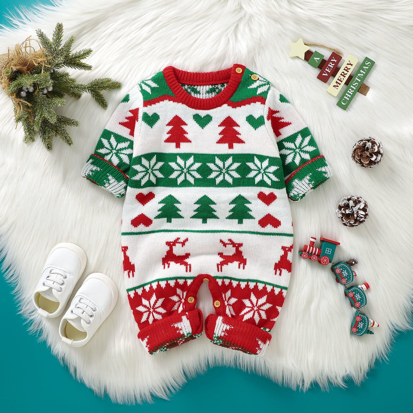 Baby Ugly Christmas Sweater Romper Long Sleeve