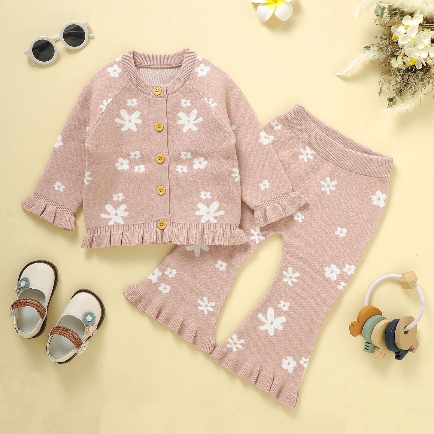 Infant&Toddler Girl Sweater Cardigan and Pant Set