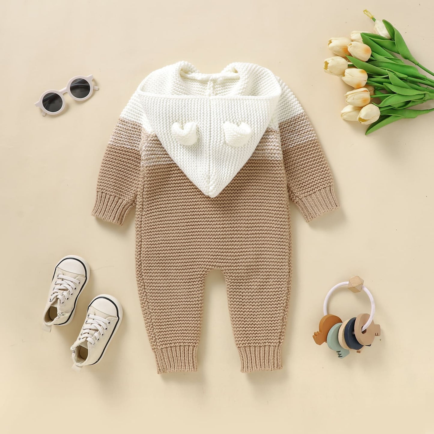 Baby Knit Sweater Romper with Hoody