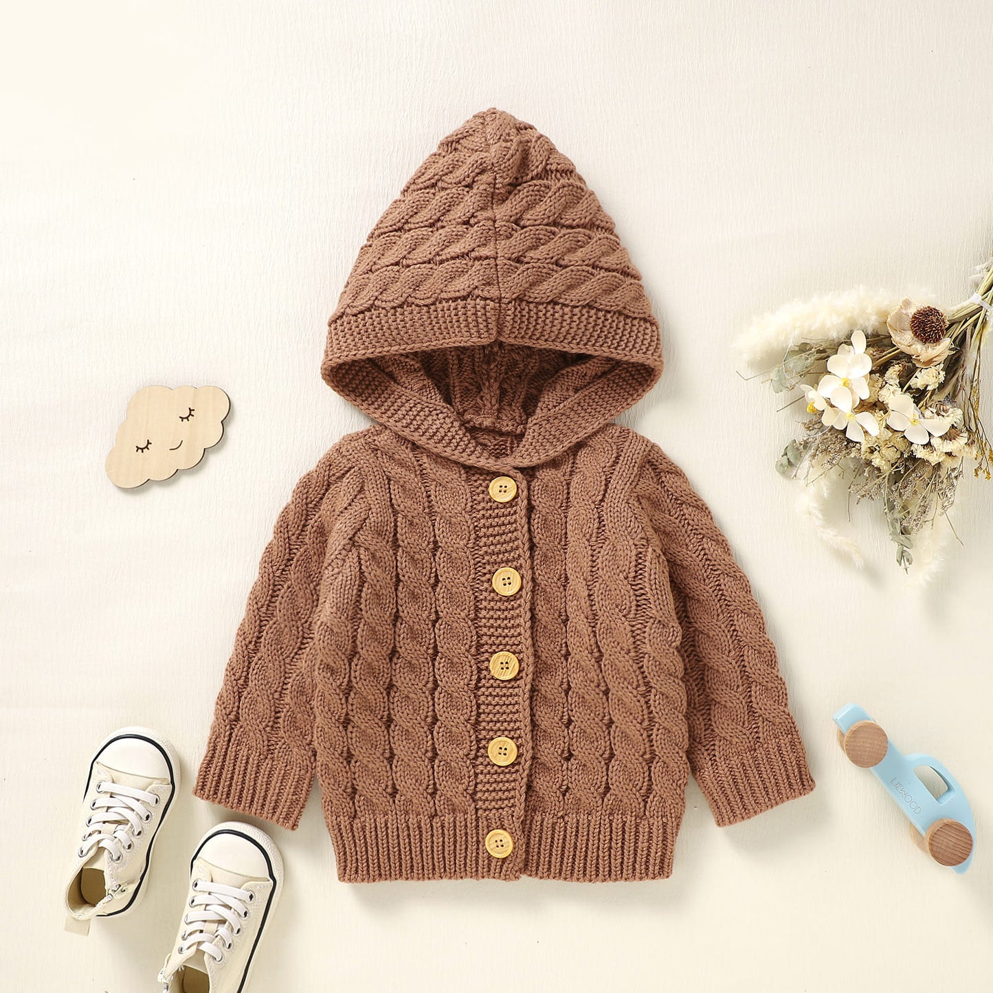 Infant&Toddler Sweater Knit Cardigan with Hoody