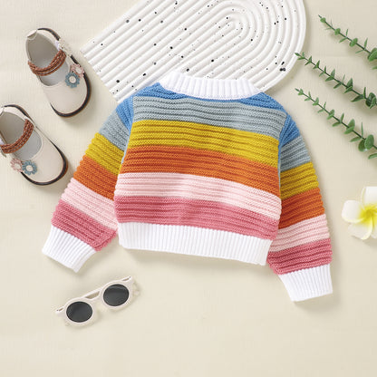 Baby Sweater Knit Cardigan Rainbow Stripe