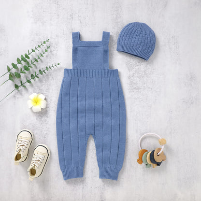 Baby Sweater Jumpsuit Overalls with Knit Hat