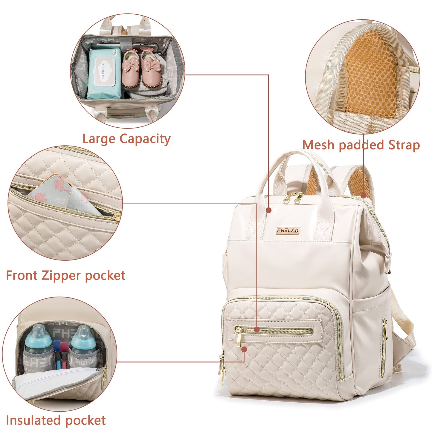 Leather Diaper Bag Backpack with Plaid Embroidery, Baby Registry Search, Baby Travel Bag Organizer with Large Capacity