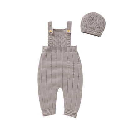 Baby Sweater Jumpsuit Overalls with Knit Hat