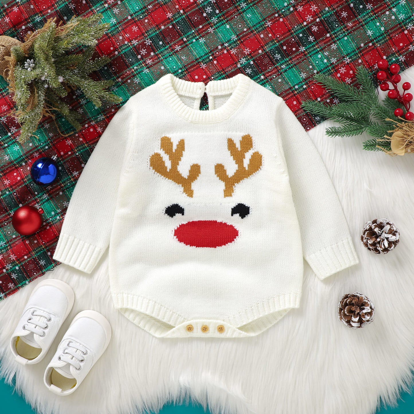 Infant&Toddler Sweater Bodysuit Christmas Reindeer Print