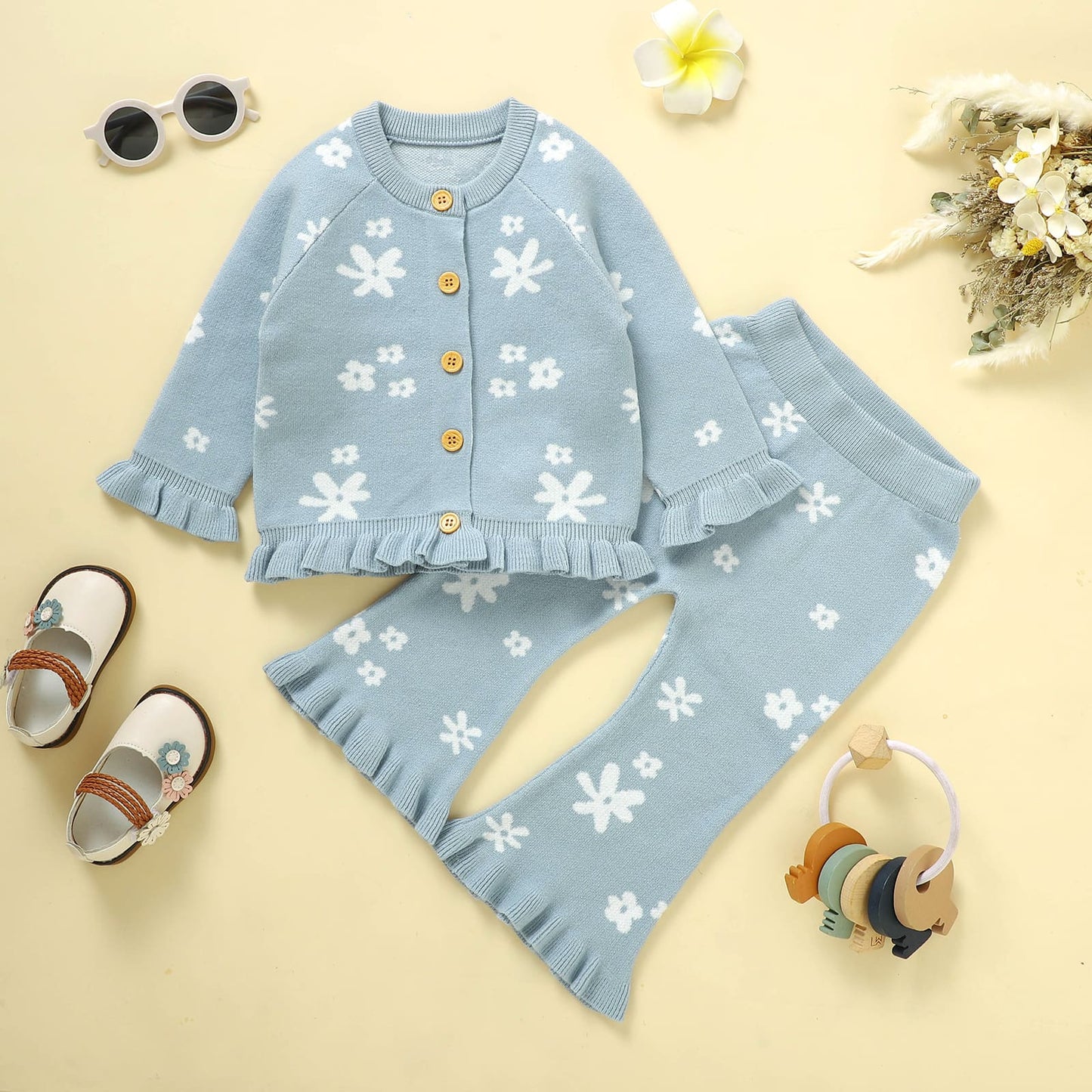 Infant&Toddler Girl Sweater Cardigan and Pant Set