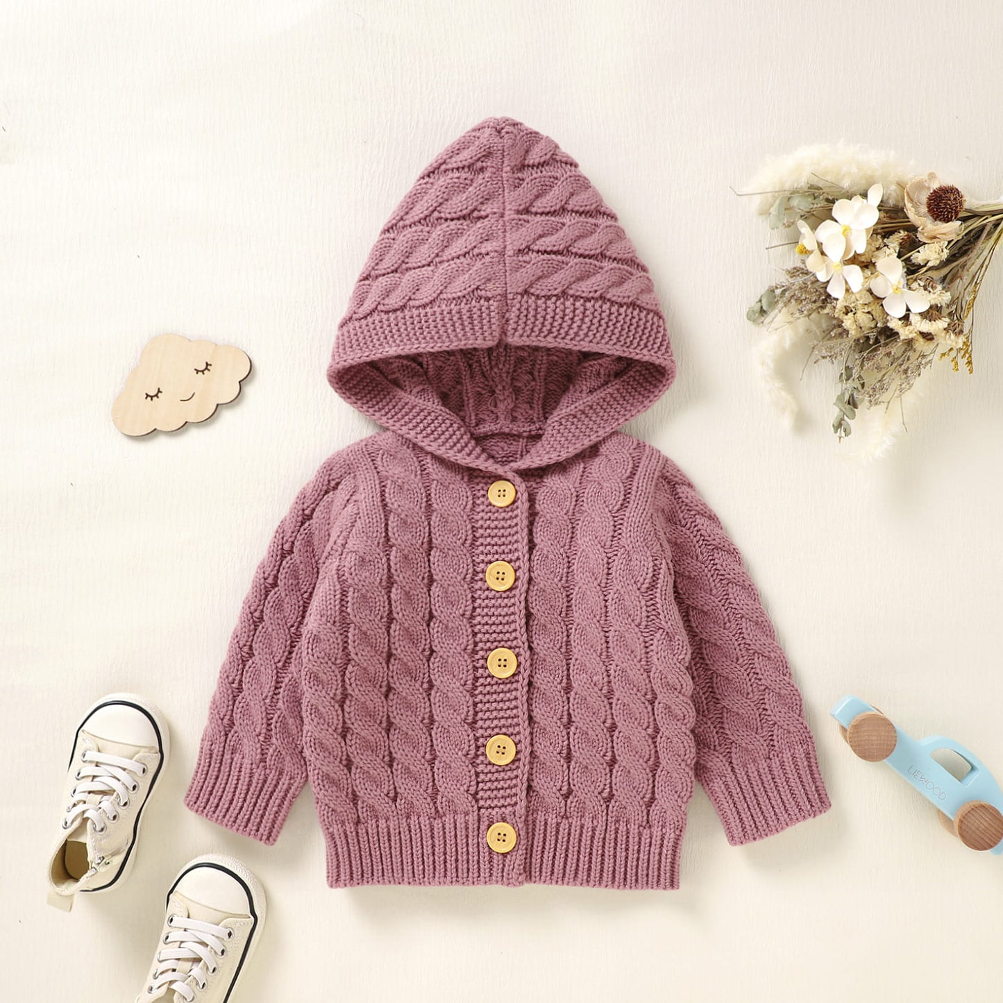 Infant&Toddler Sweater Knit Cardigan with Hoody