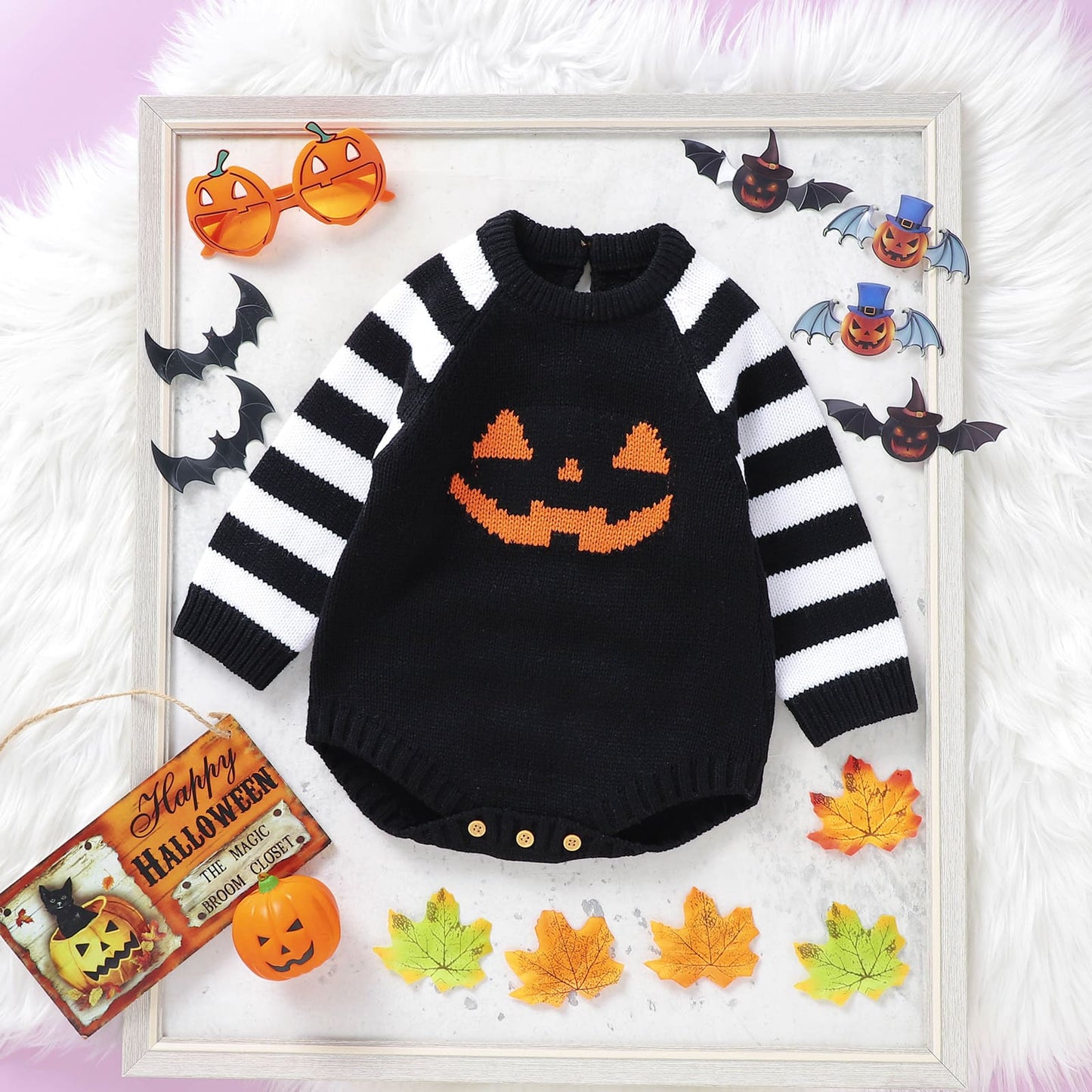 Halloween Baby Knit Sweater Bodysuit Pumpkins