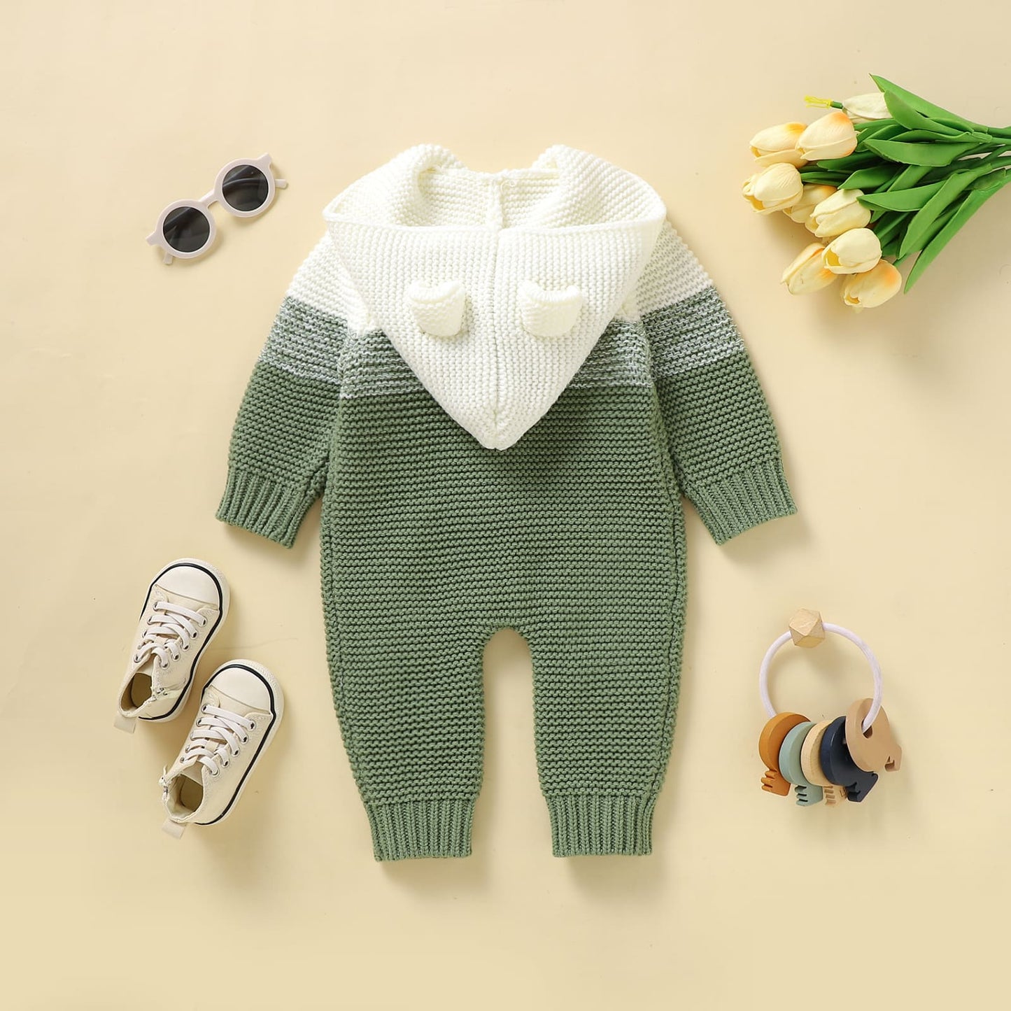 Baby Knit Sweater Romper with Hoody