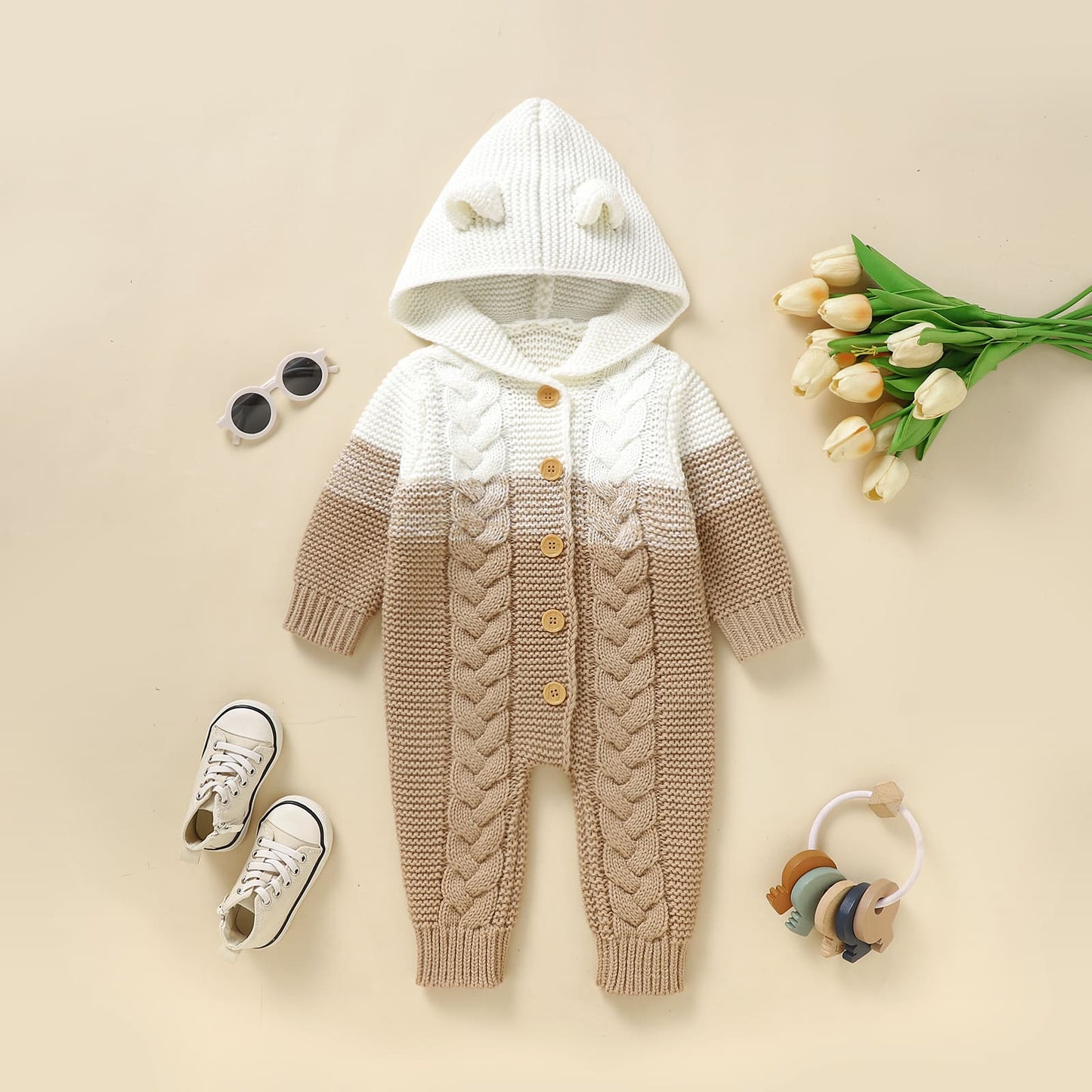 Baby Knit Sweater Romper with Hoody