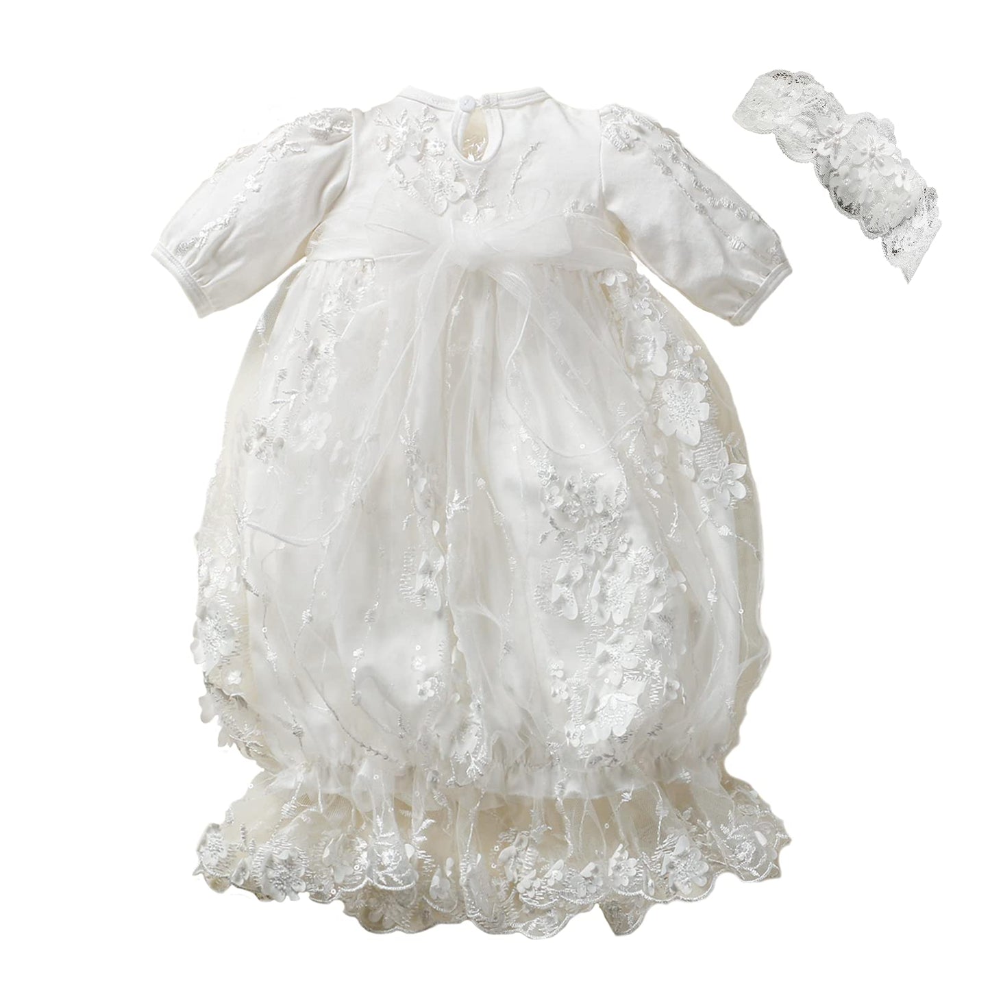 Newborn Baby Girl Baptism Christening Gowns with Headband Baptism Dresses