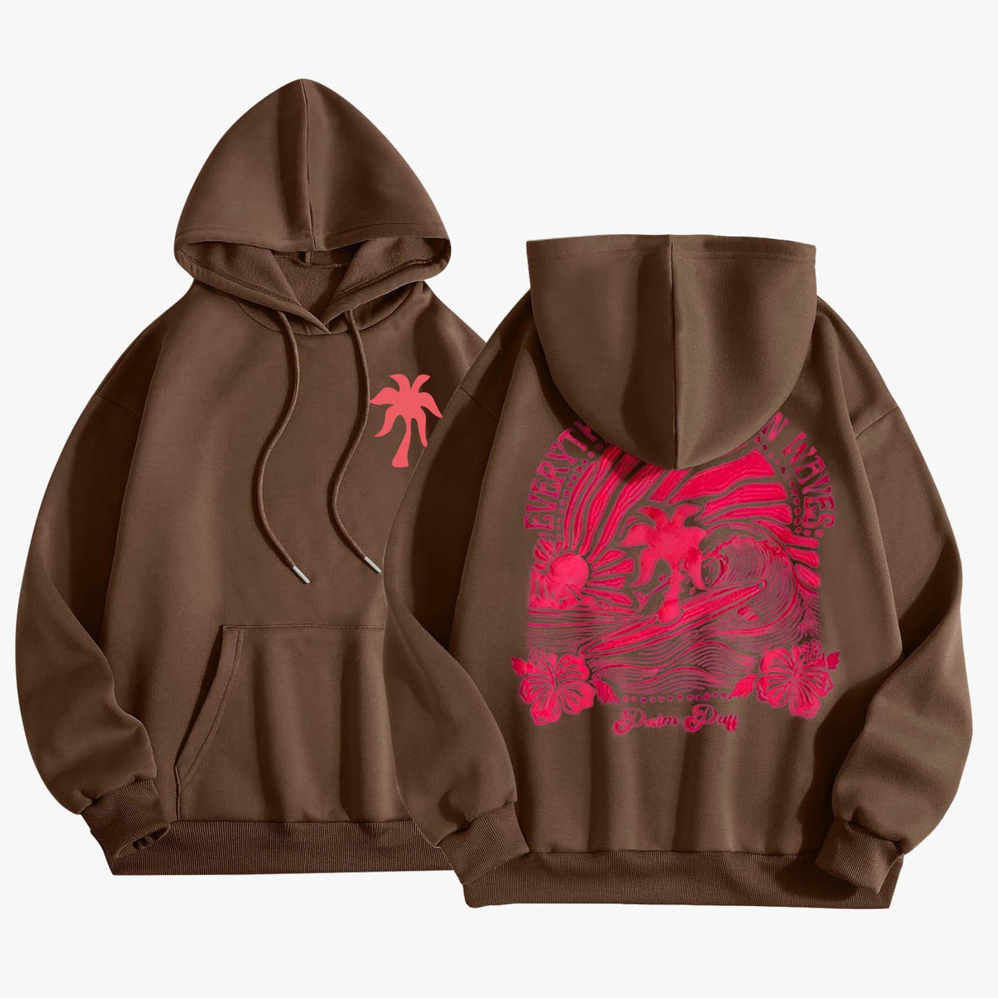 Pink Palm Puff Everything Comes in Waves Oversized Hoodie