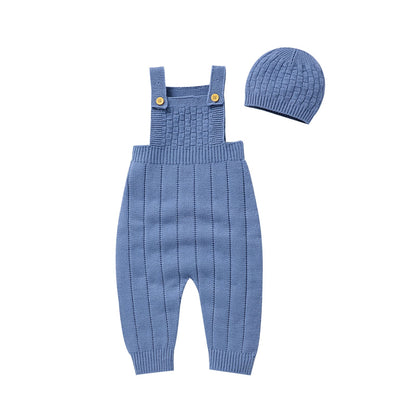 Baby Sweater Jumpsuit Overalls with Knit Hat