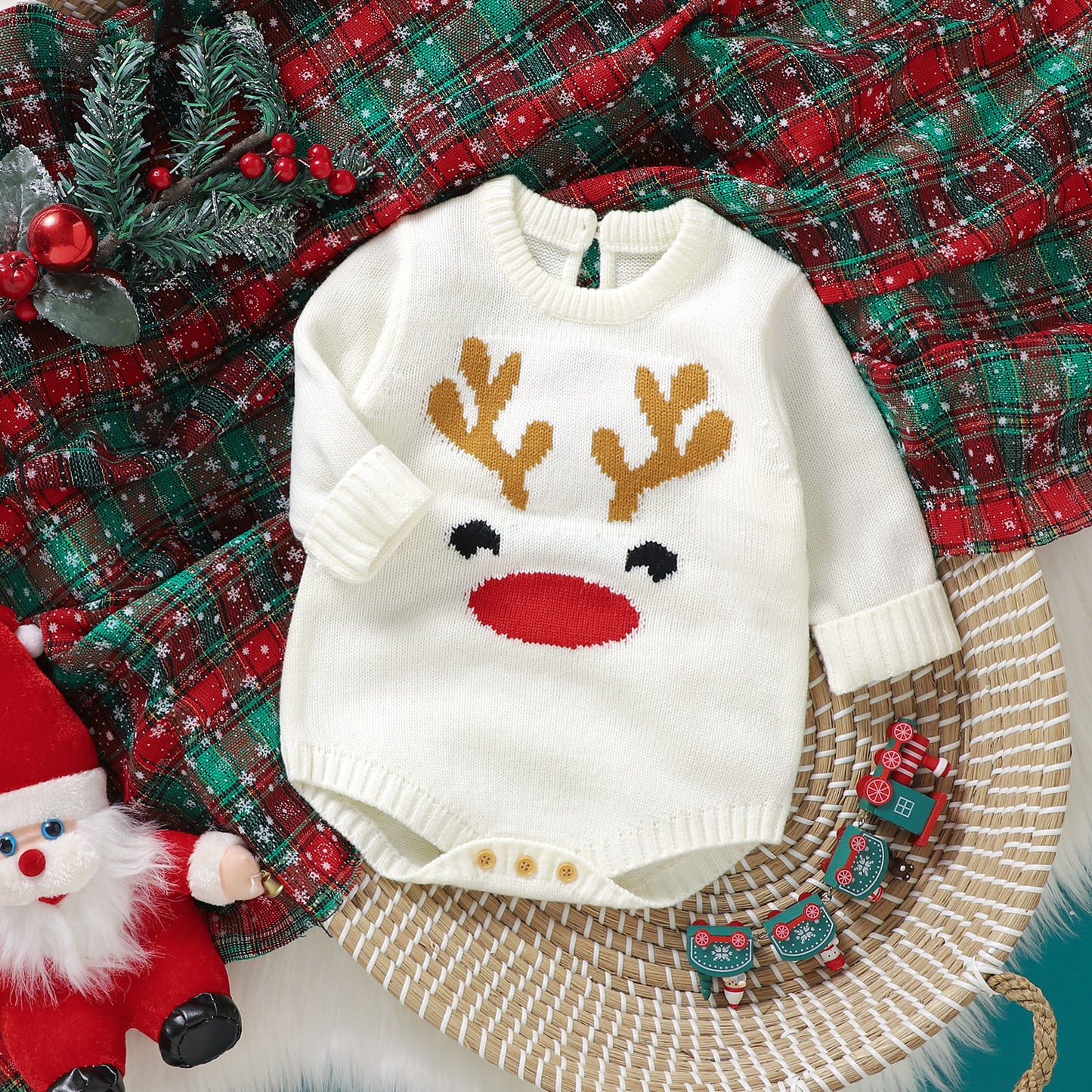 Infant&Toddler Sweater Bodysuit Christmas Reindeer Print