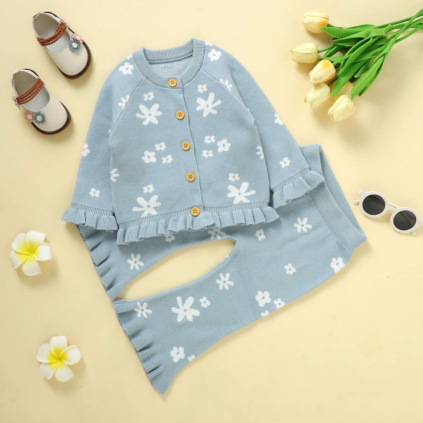 Infant&Toddler Girl Sweater Cardigan and Pant Set