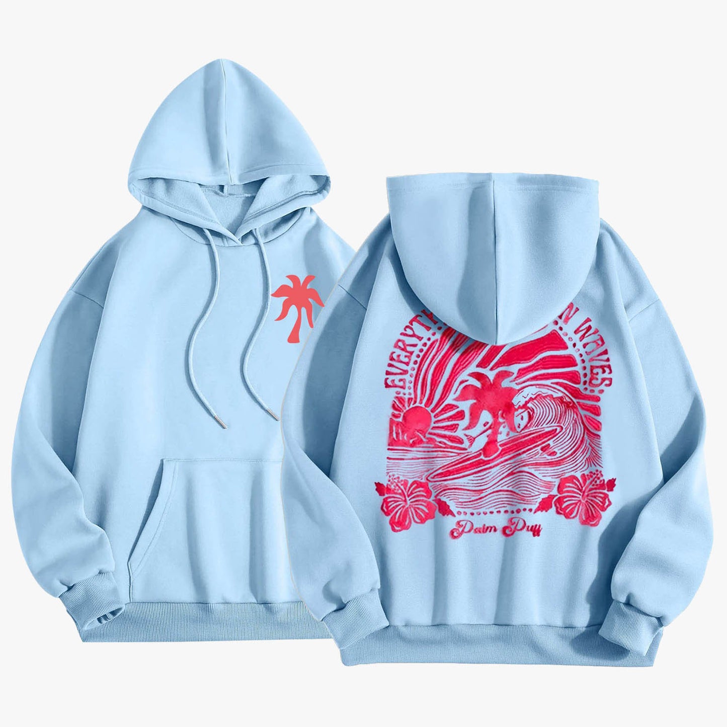 Pink Palm Puff Everything Comes in Waves Oversized Hoodie