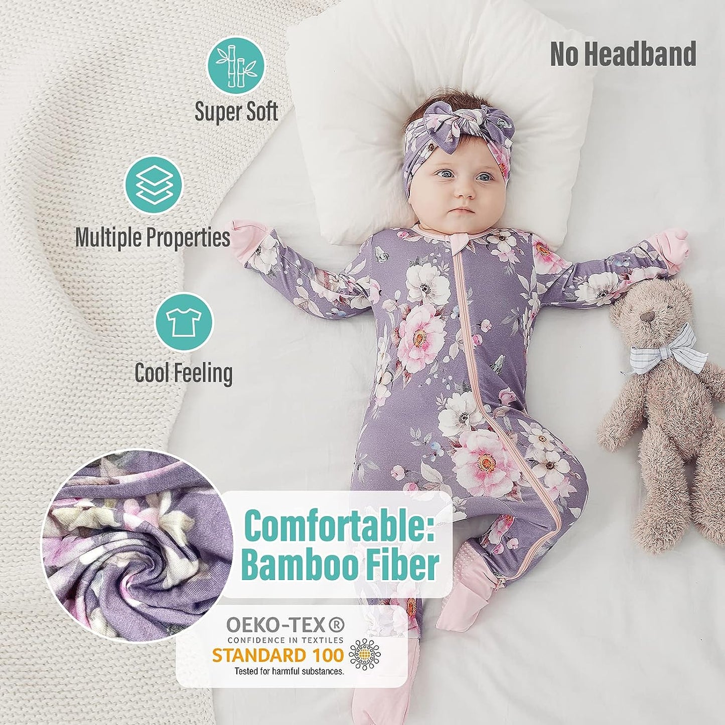 Bamboo Baby&Infant Pajamas Zippered Romper Sleeper with Pattern