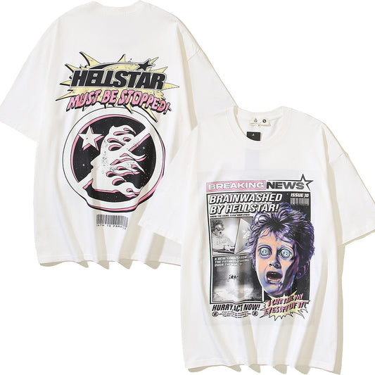 Hellstar Breaking News T-Shirt Oversize Y2K Streetwear Hip Hop Cotton Short Sleeve Tee Shirts