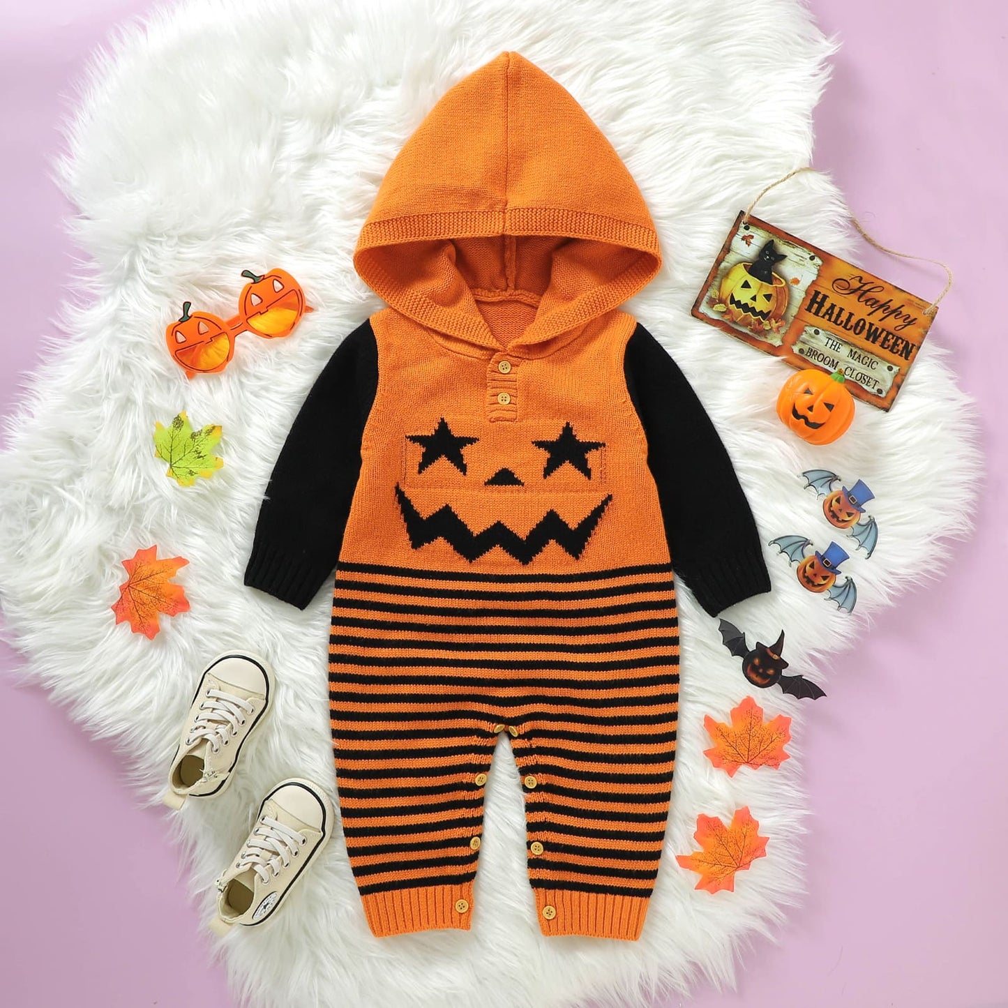 Halloween Baby Sweater Romper with Hoody