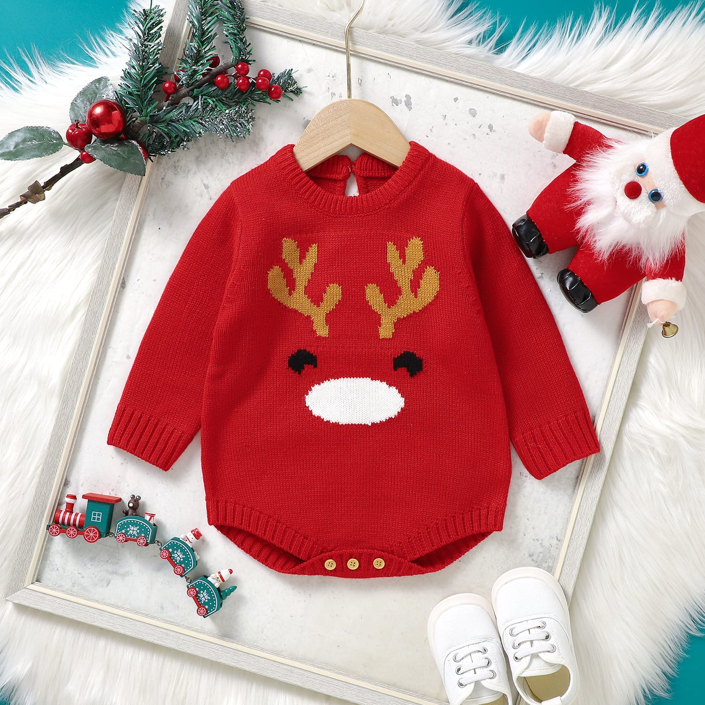 Infant&Toddler Sweater Bodysuit Christmas Reindeer Print