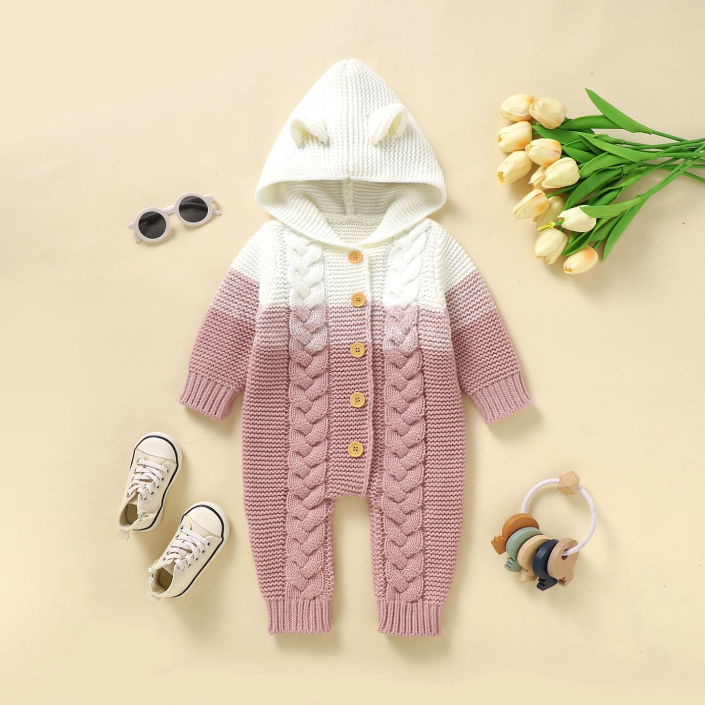 Baby Knit Sweater Romper with Hoody