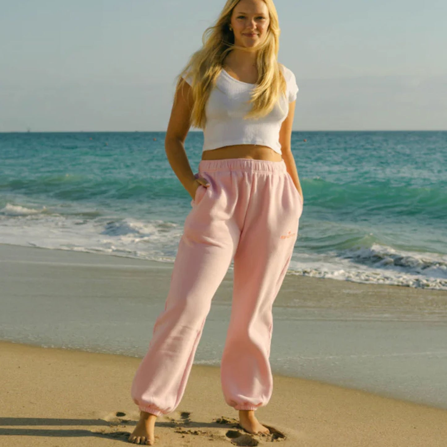 Embroidery Pink Palm Puff Sweatpants