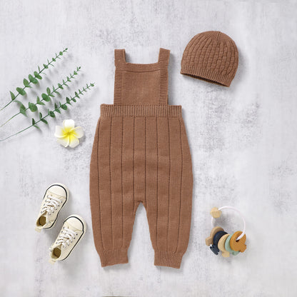 Baby Sweater Jumpsuit Overalls with Knit Hat