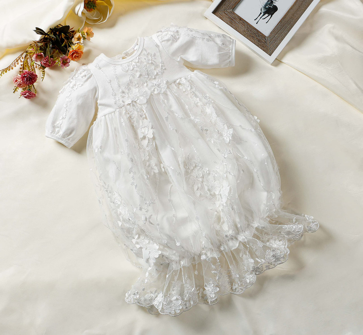 Newborn Baby Girl Baptism Christening Gowns with Headband Baptism Dresses