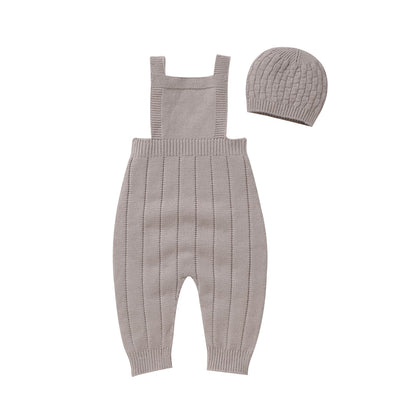 Baby Sweater Jumpsuit Overalls with Knit Hat