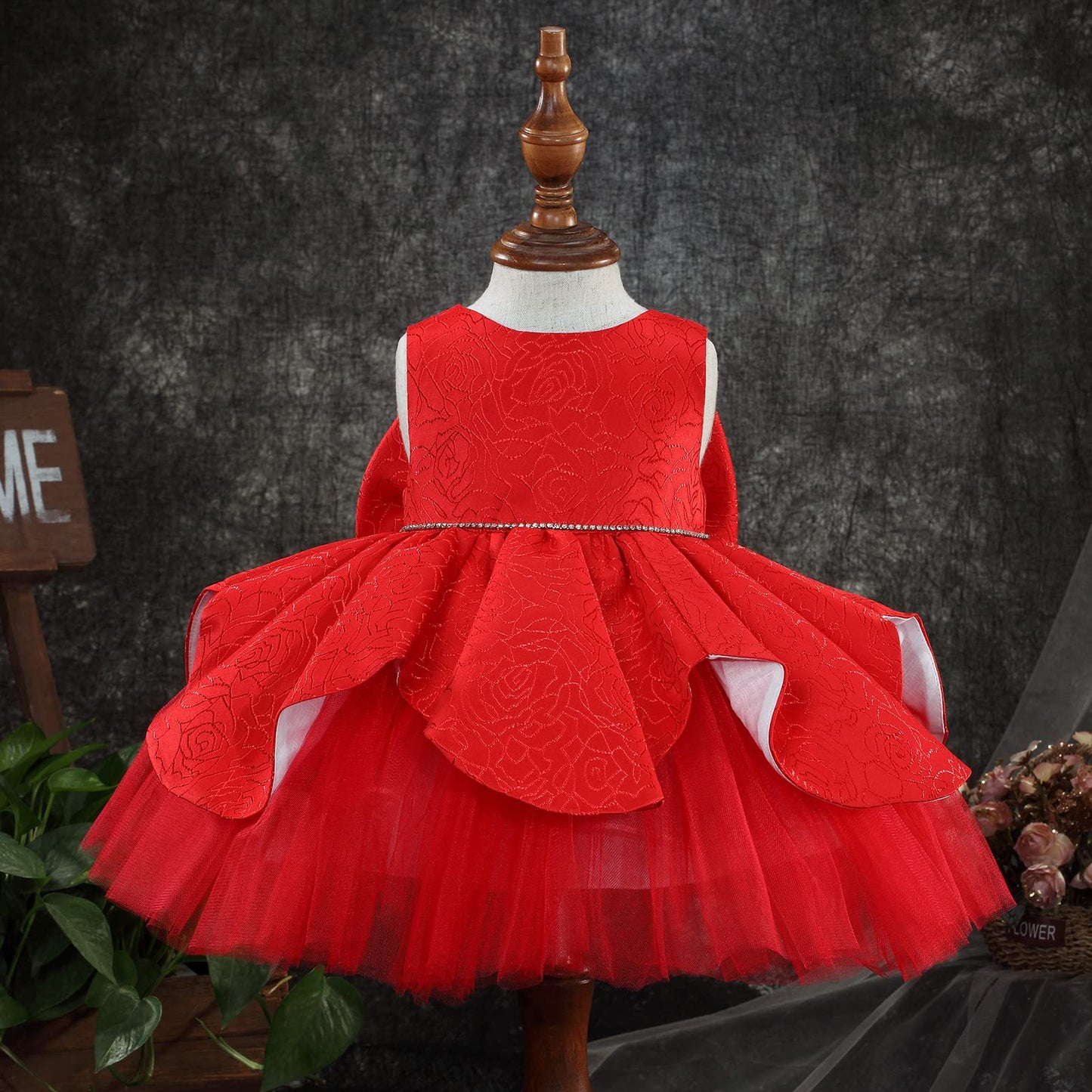 Baby Girls Tulle Wedding Dress Princess Pageant Birthday Party Dresses Gown with Big Bowknot