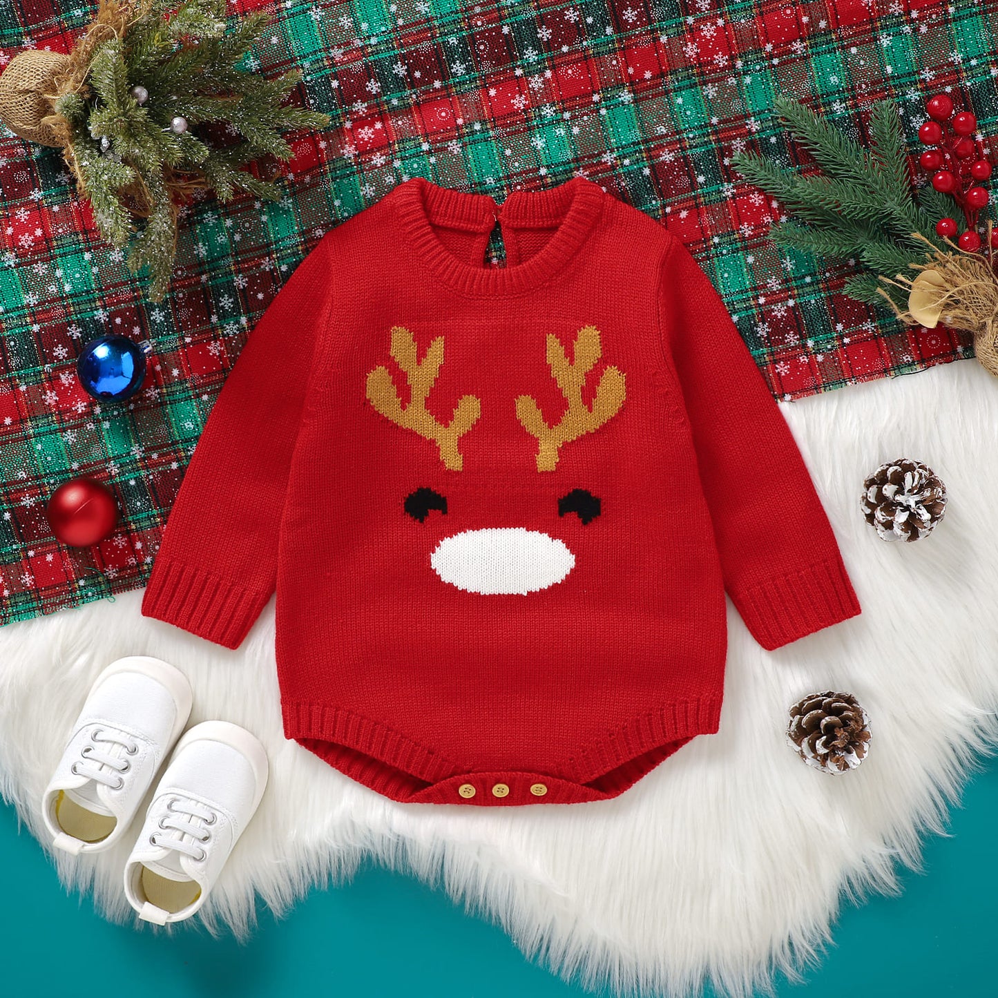 Infant&Toddler Sweater Bodysuit Christmas Reindeer Print