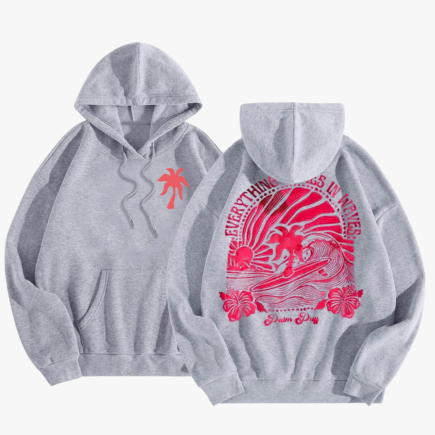 Pink Palm Puff Everything Comes in Waves Oversized Hoodie