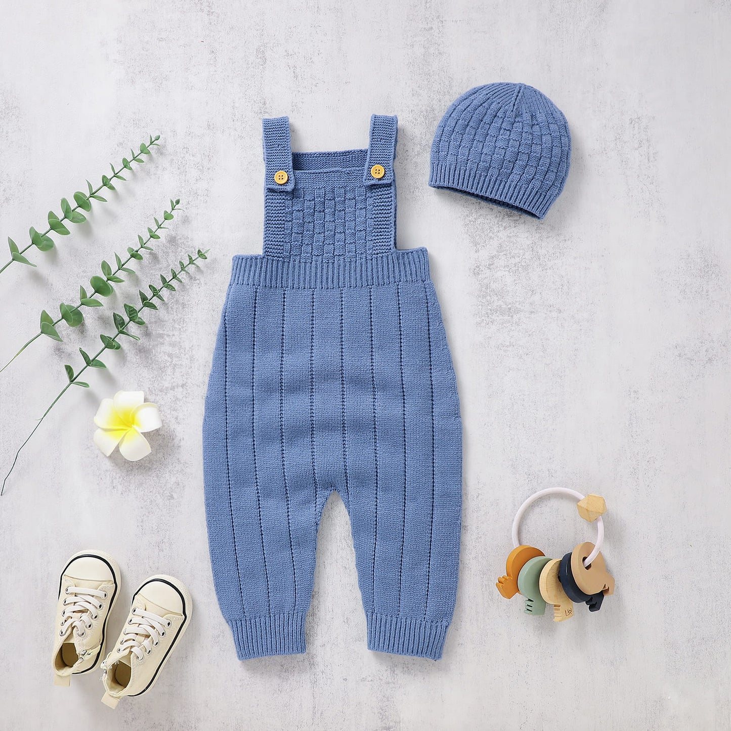 Baby Sweater Jumpsuit Overalls with Knit Hat