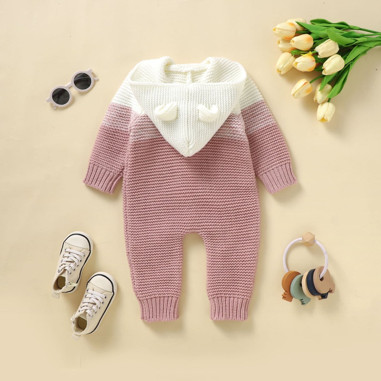 Baby Knit Sweater Romper with Hoody