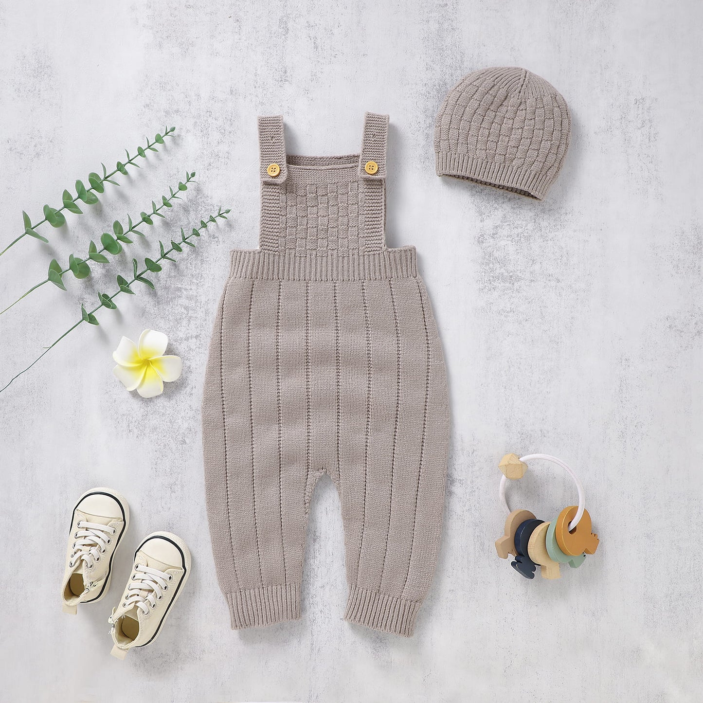 Baby Sweater Jumpsuit Overalls with Knit Hat