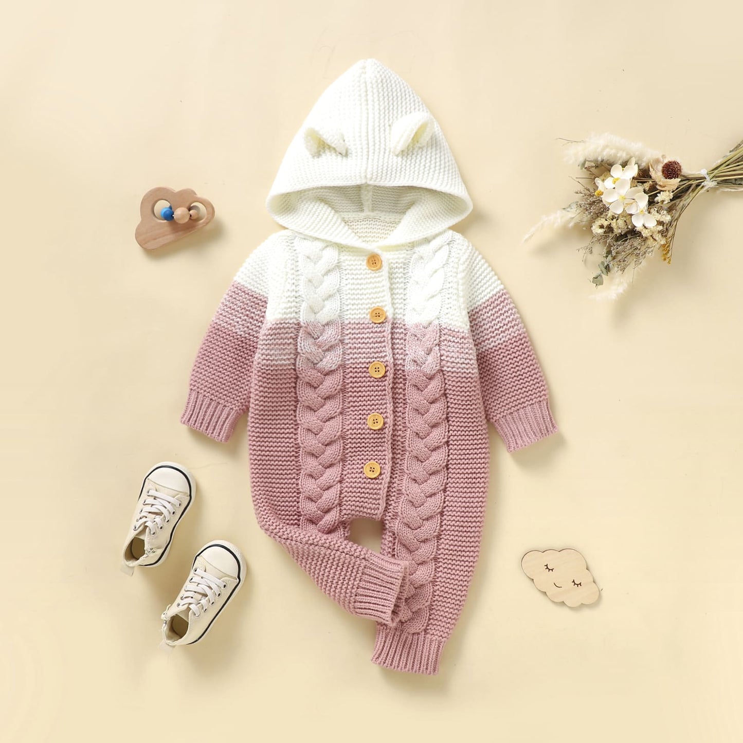 Baby Knit Sweater Romper with Hoody