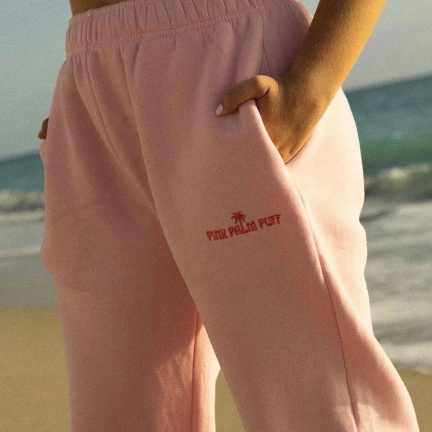 Embroidery Pink Palm Puff Sweatpants