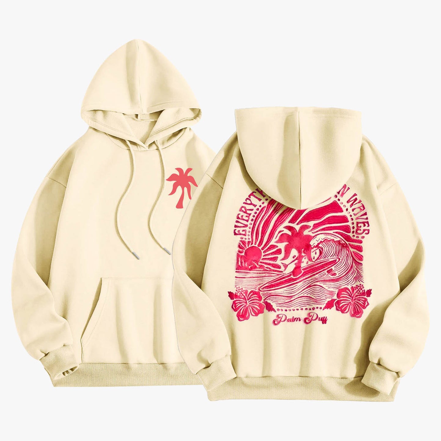 Pink Palm Puff Everything Comes in Waves Oversized Hoodie