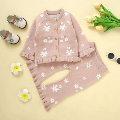 Infant&Toddler Girl Sweater Cardigan and Pant Set