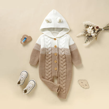 Baby Knit Sweater Romper with Hoody